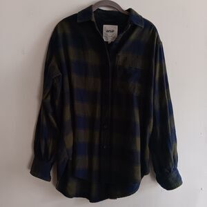 Aerie Flannel Button Shirt Size XXS Plaid Oversized Lounge Outdoors Transitional